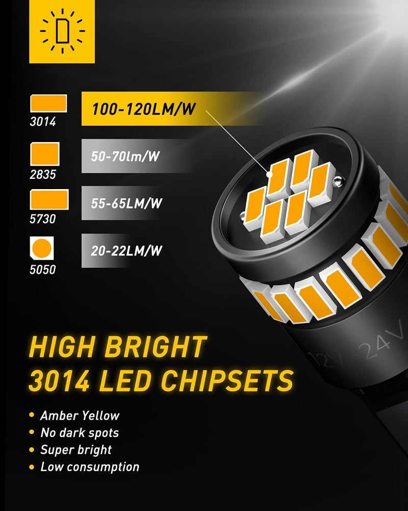 AUXITO 194 LED Bulb Amber Yellow 168 2825 W5W T10 Wedge 24-SMD 3014 Chipsets Replacement Bulbs for Car Dome Map License Plate Courtesy Step Lights (Pack of 2) - Image 2